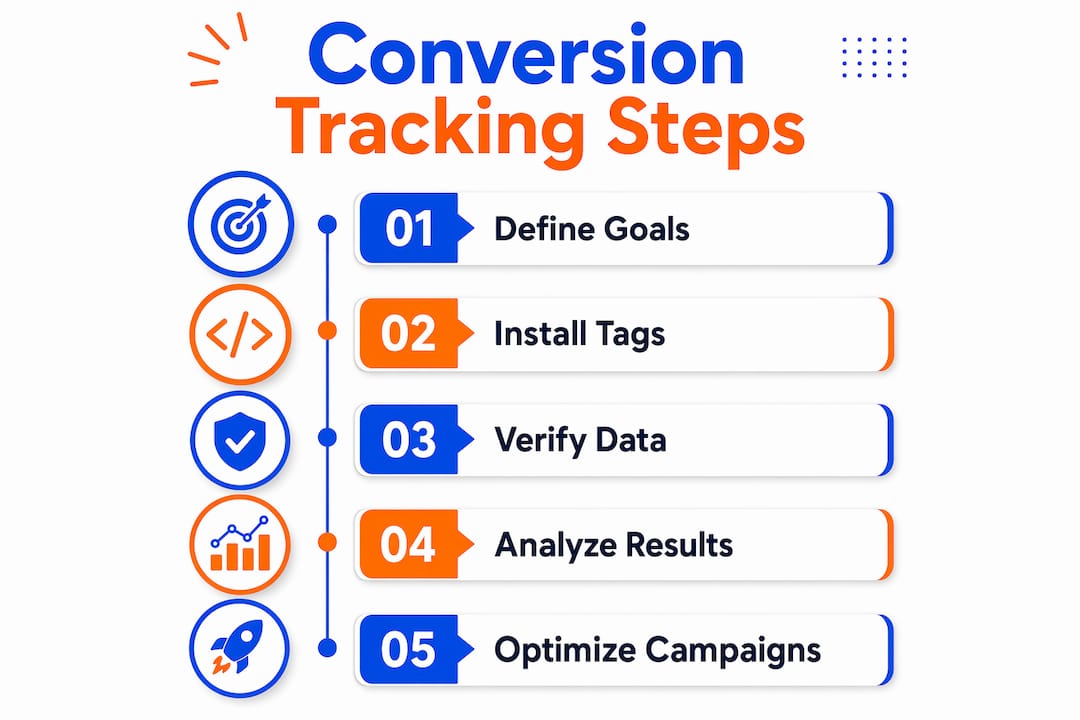 Infographic showing step-by-step conversion tracking process