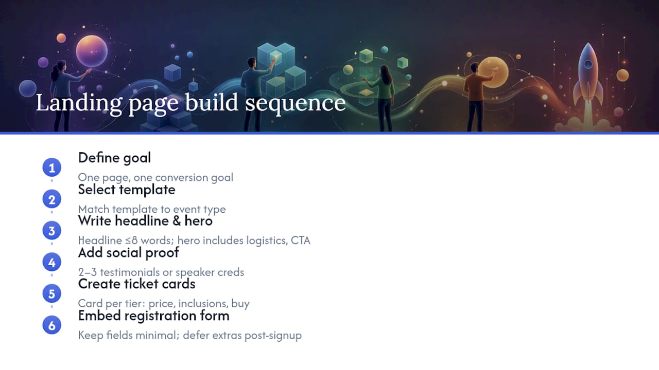 Diagram of step-by-step event landing page build process
