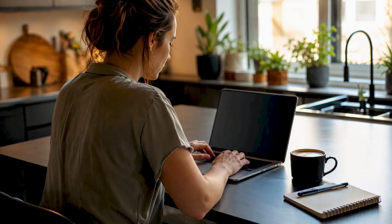 Business owner researching keywords on laptop