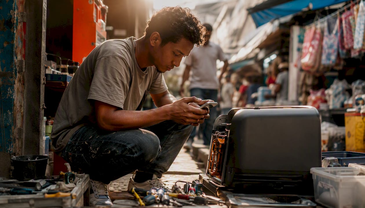 Person photographing repaired product as proof