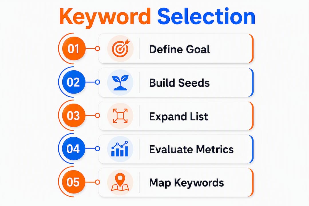 Infographic illustrating keyword selection steps