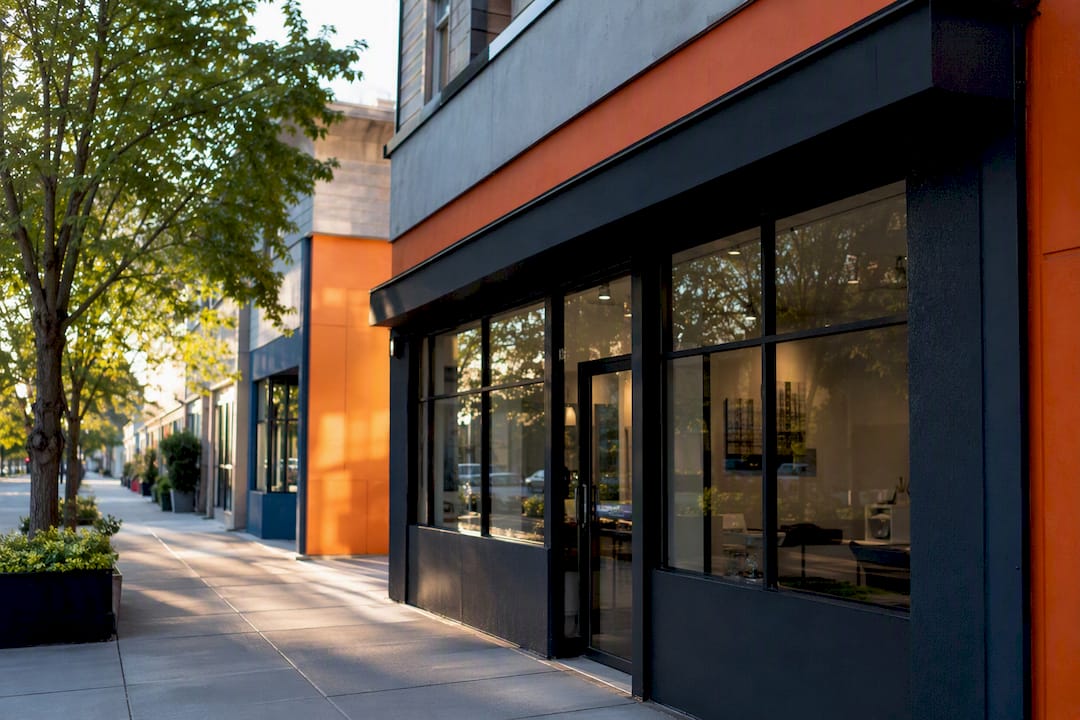 Local business storefront with brand colors