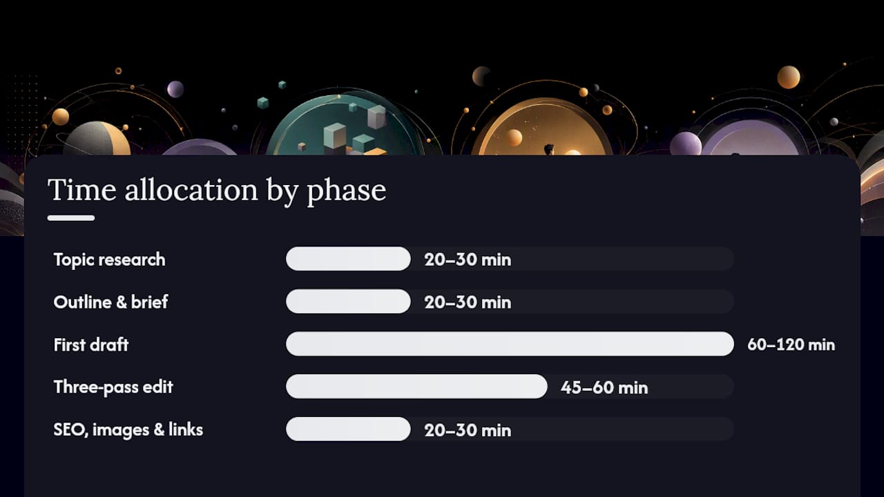 Diagram of blog writing phases with time allocation