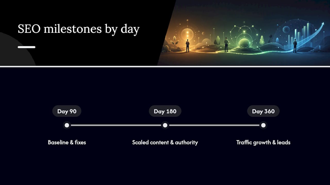 SEO milestones from 90 to 360 days