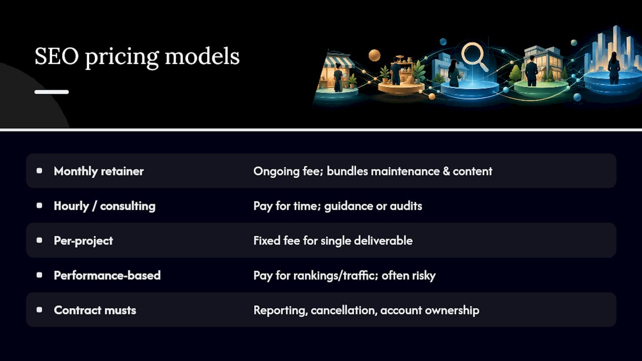 What Pricing Models Do SEO Providers Use? — overview diagram