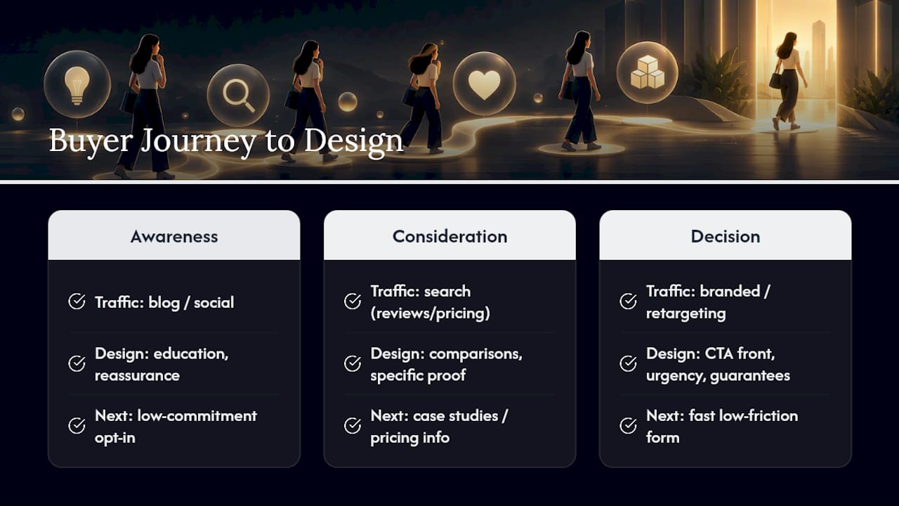 Three-stage buyer journey design map