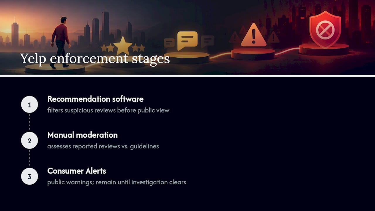 Yelp review enforcement process diagram