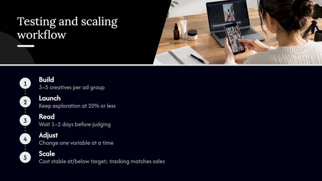 Five-step loop for testing and scaling ads