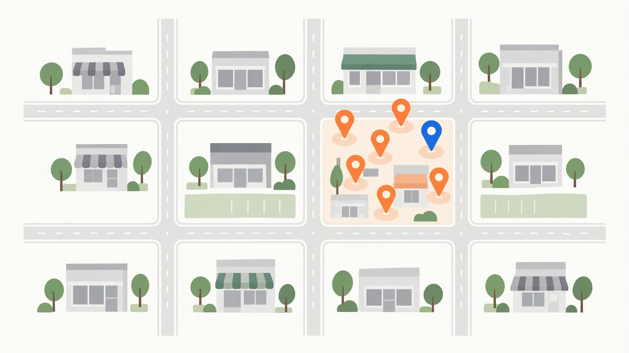 Neighborhood map showing localized competitor ranking changes